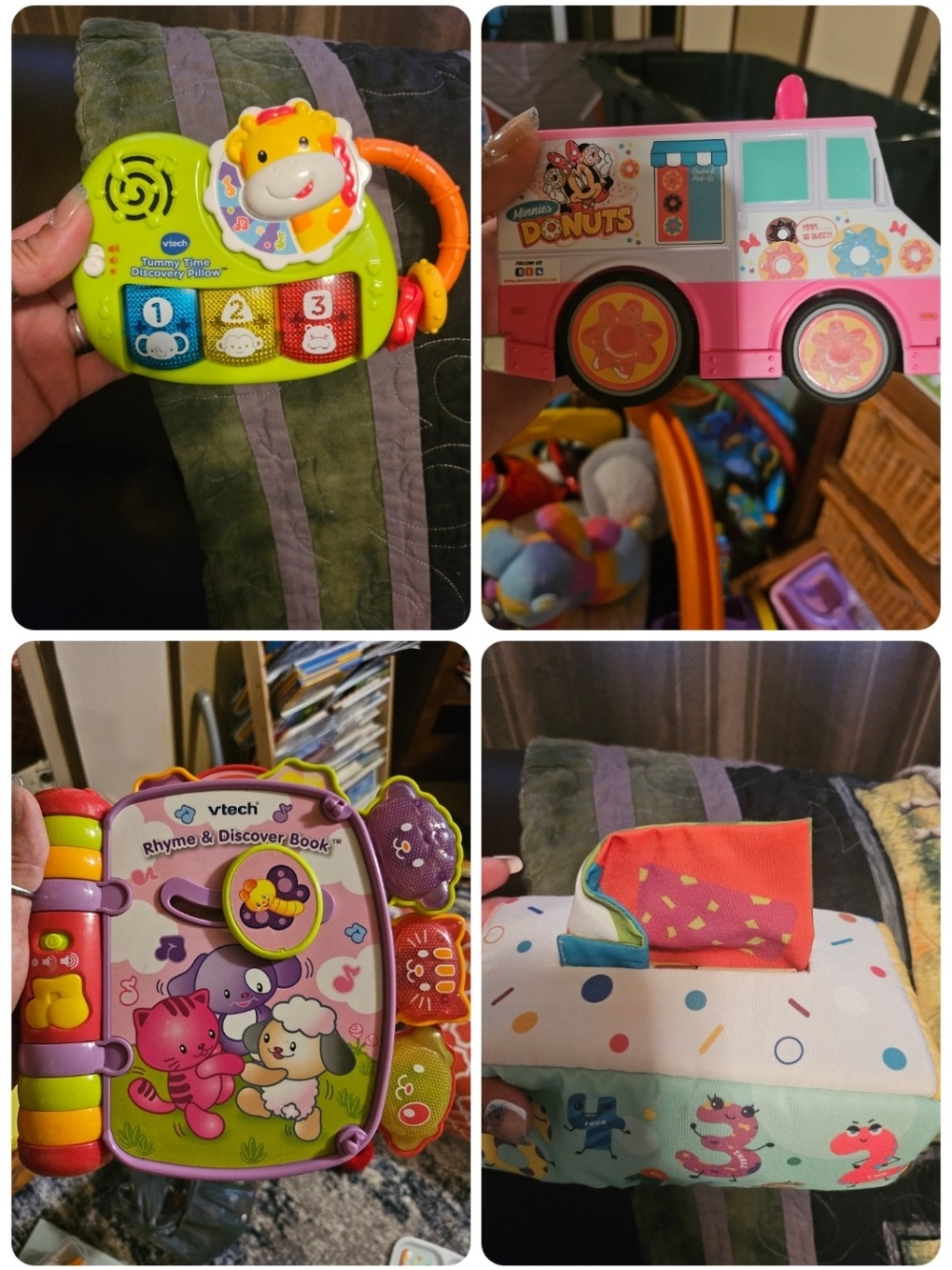 4-Piece Toddler Toy Lot โ VTech Musical Book, Disney Minnie Truck & Sensory Toys